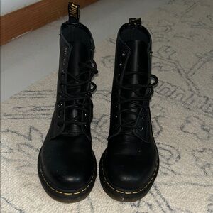 Dr. Martens Black Lace-Up Boots with Yellow Stitching